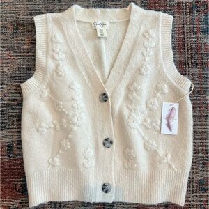 NWT Jessica Simpson Cream Knit Vest with Floral Detail S